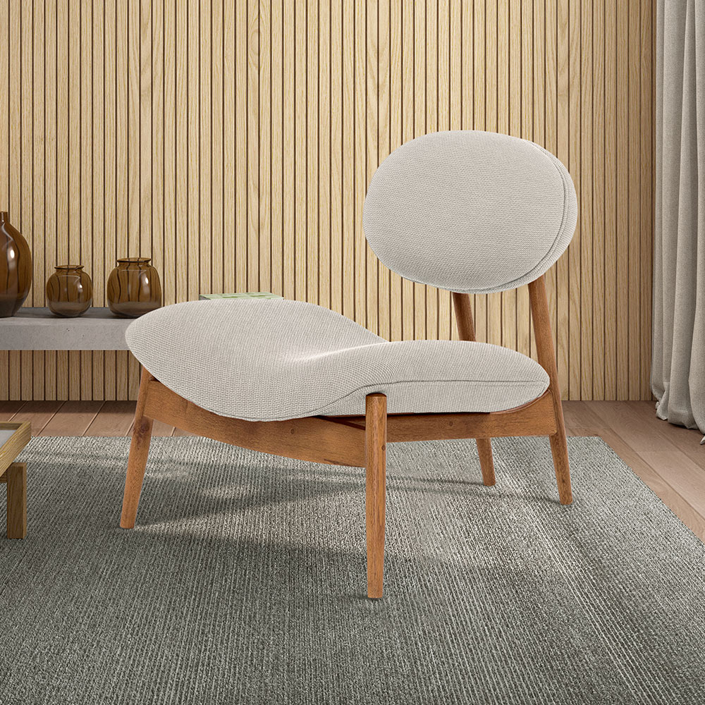 Poltrona Decorativa Yves Base Madeira Castanho Linho Off White - Nexta Casa