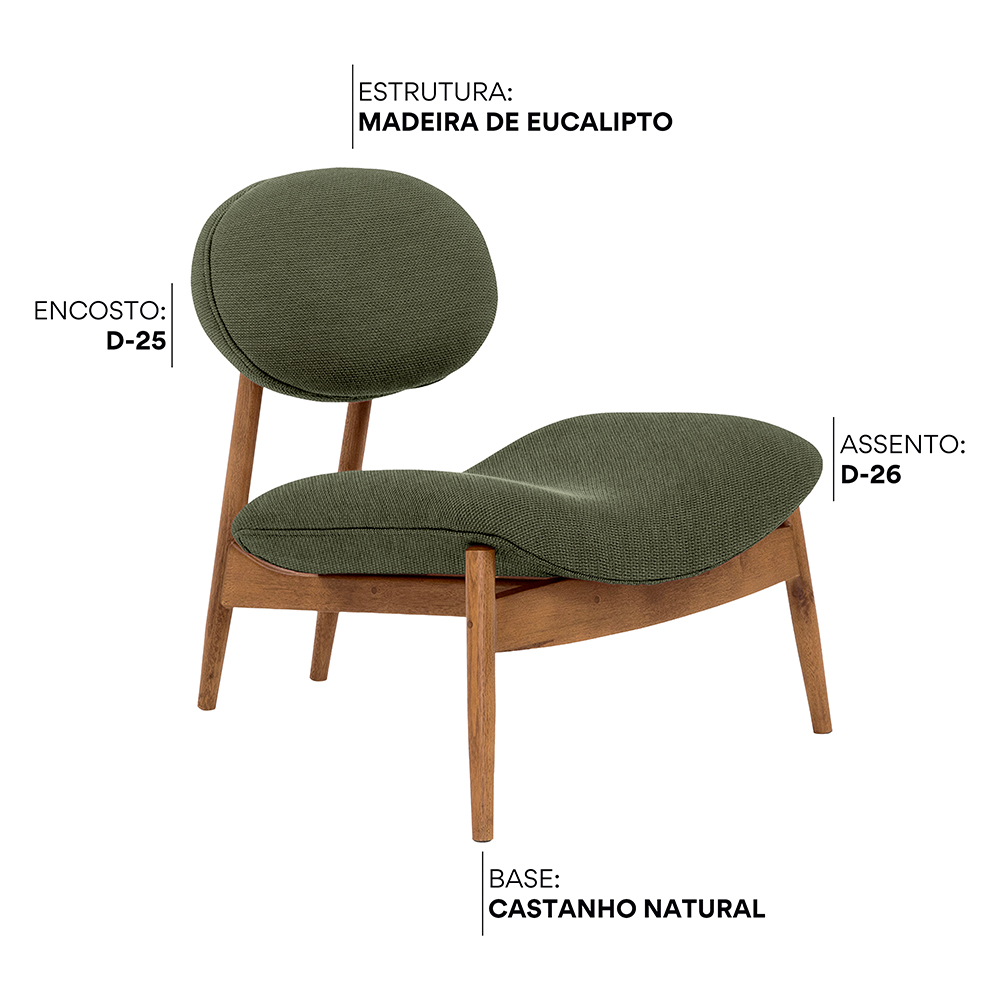 Poltrona Decorativa Yves Base Madeira Castanho Linho Verde - Nexta Casa
