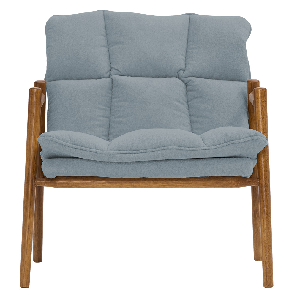 Poltrona Hermes Base Madeira Castanho Bouclé Azul Claro - Nexta Casa