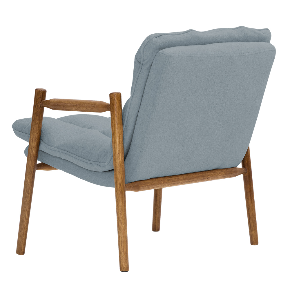 Poltrona Hermes Base Madeira Castanho Bouclé Azul Claro - Nexta Casa