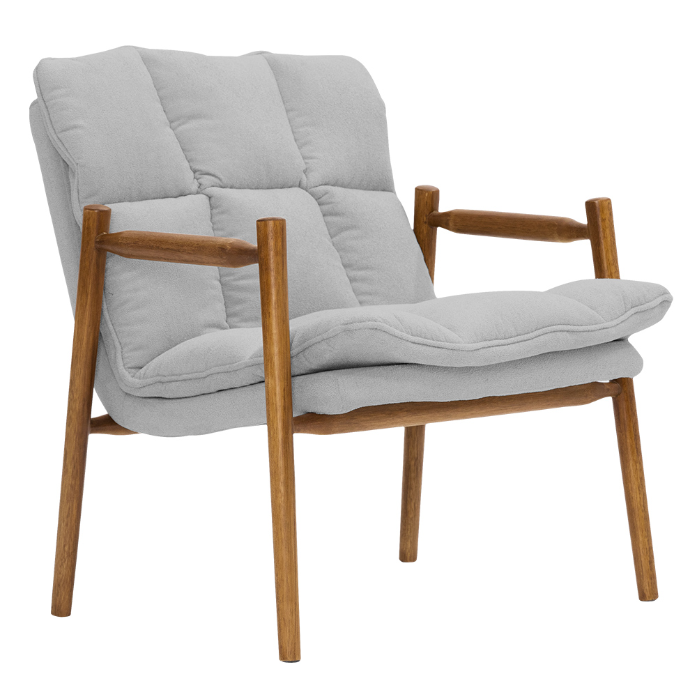 Poltrona Hermes Base Madeira Castanho Bouclé Cinza Claro - Nexta Casa