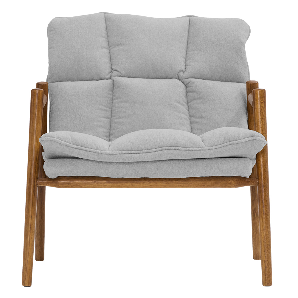Poltrona Hermes Base Madeira Castanho Bouclé Cinza Claro - Nexta Casa