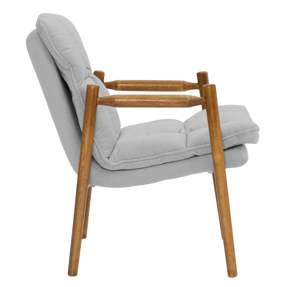 Poltrona Hermes Base Madeira Castanho Bouclé Cinza Claro - Nexta Casa