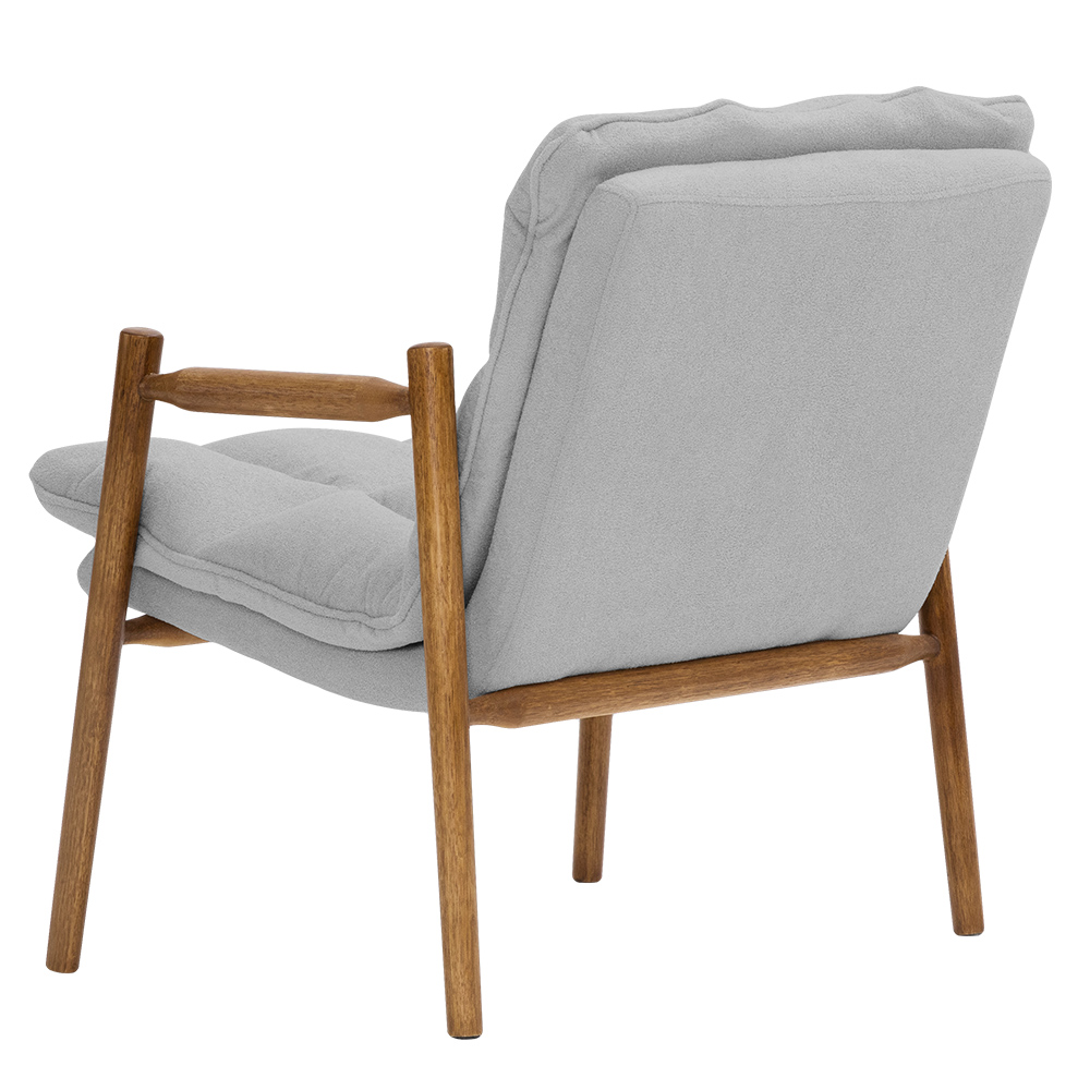 Poltrona Hermes Base Madeira Castanho Bouclé Cinza Claro - Nexta Casa