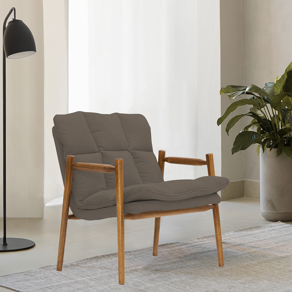Poltrona Hermes Base Madeira Castanho Bouclé Marrom - Nexta Casa