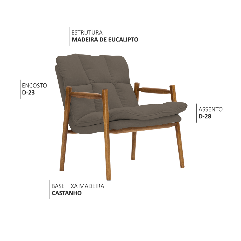 Poltrona Hermes Base Madeira Castanho Bouclé Marrom - Nexta Casa