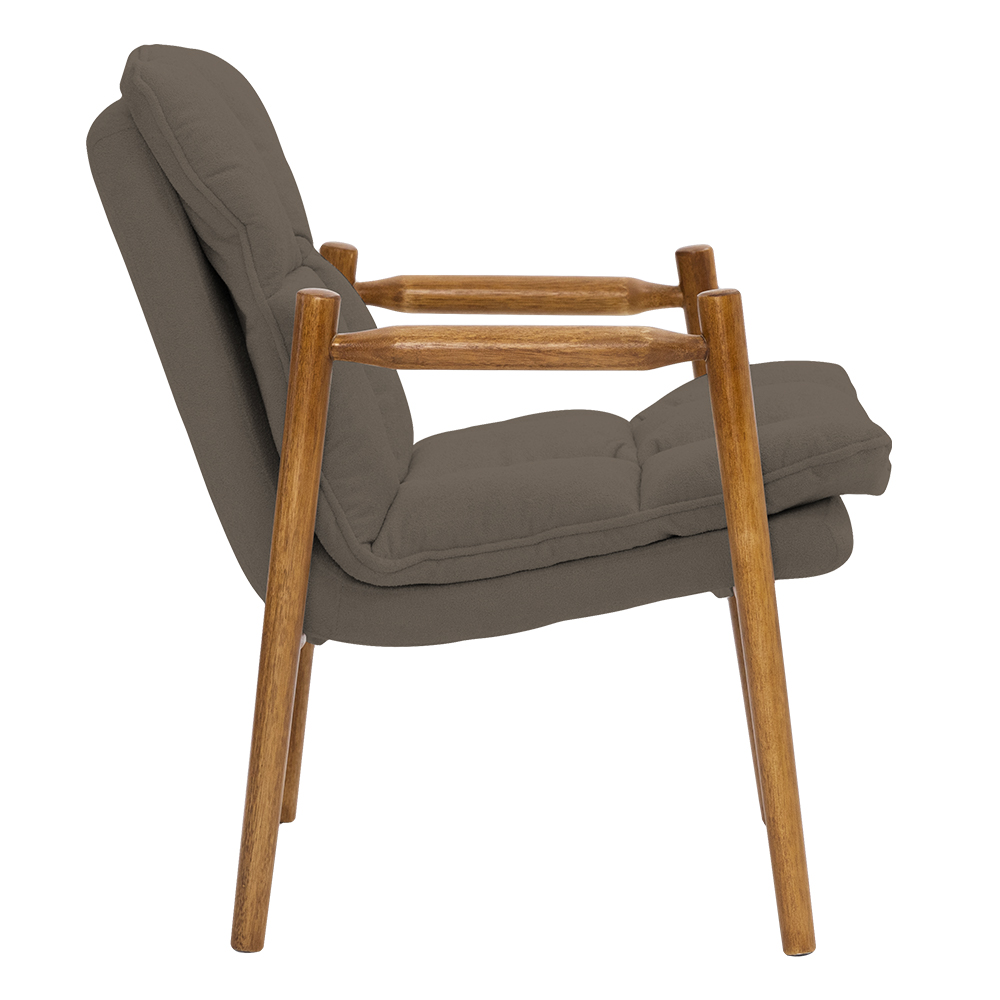 Poltrona Hermes Base Madeira Castanho Bouclé Marrom - Nexta Casa