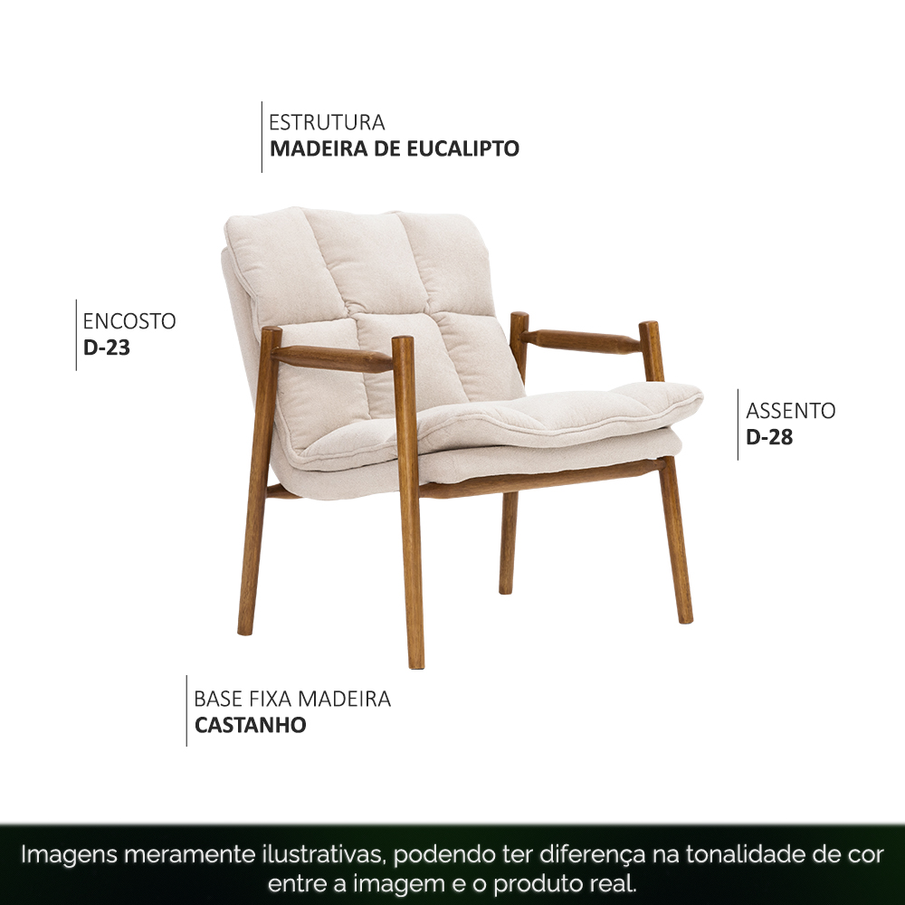 Poltrona Hermes Base Madeira Castanho Bouclé Off White - Nexta Casa