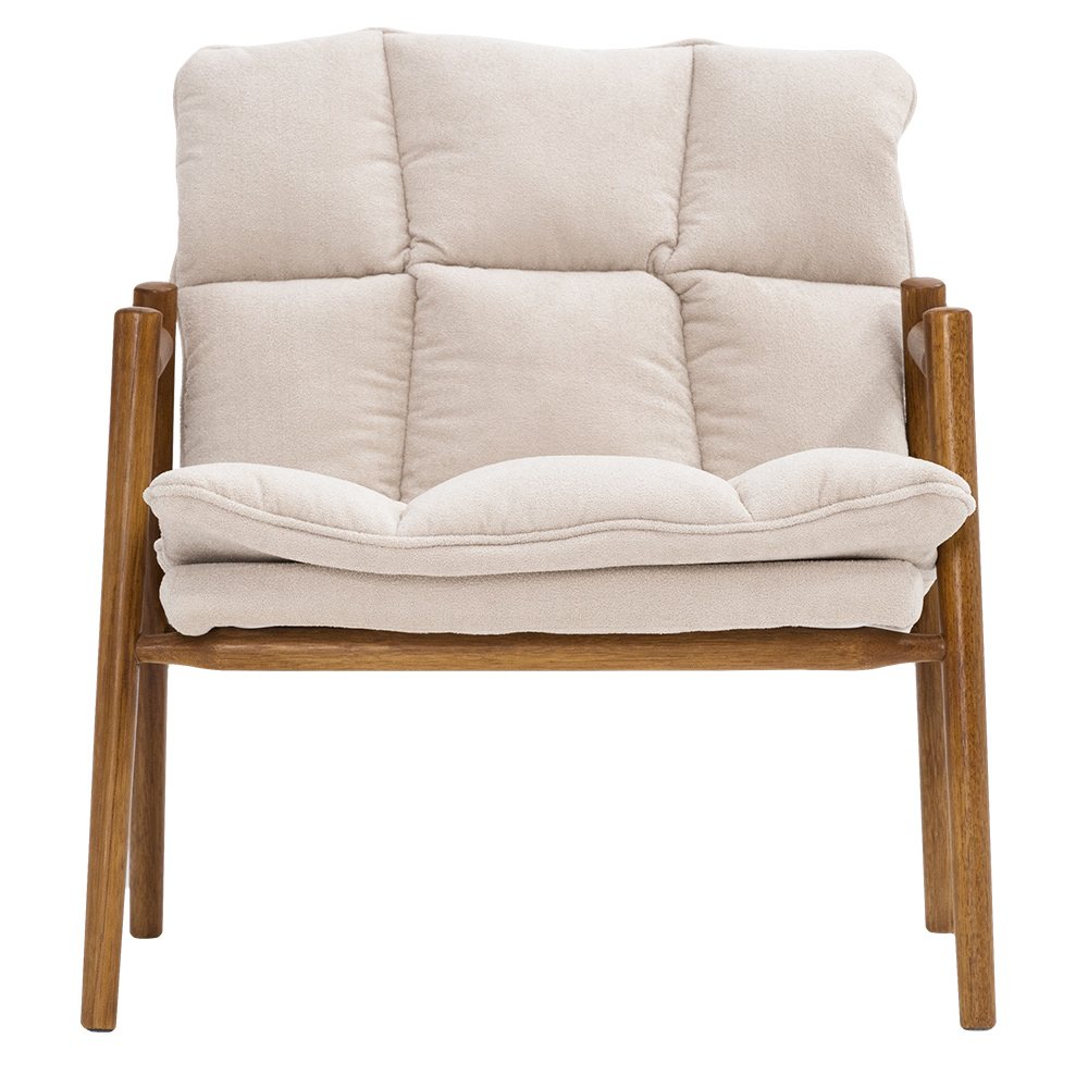 Poltrona Hermes Base Madeira Castanho Bouclé Off White - Nexta Casa