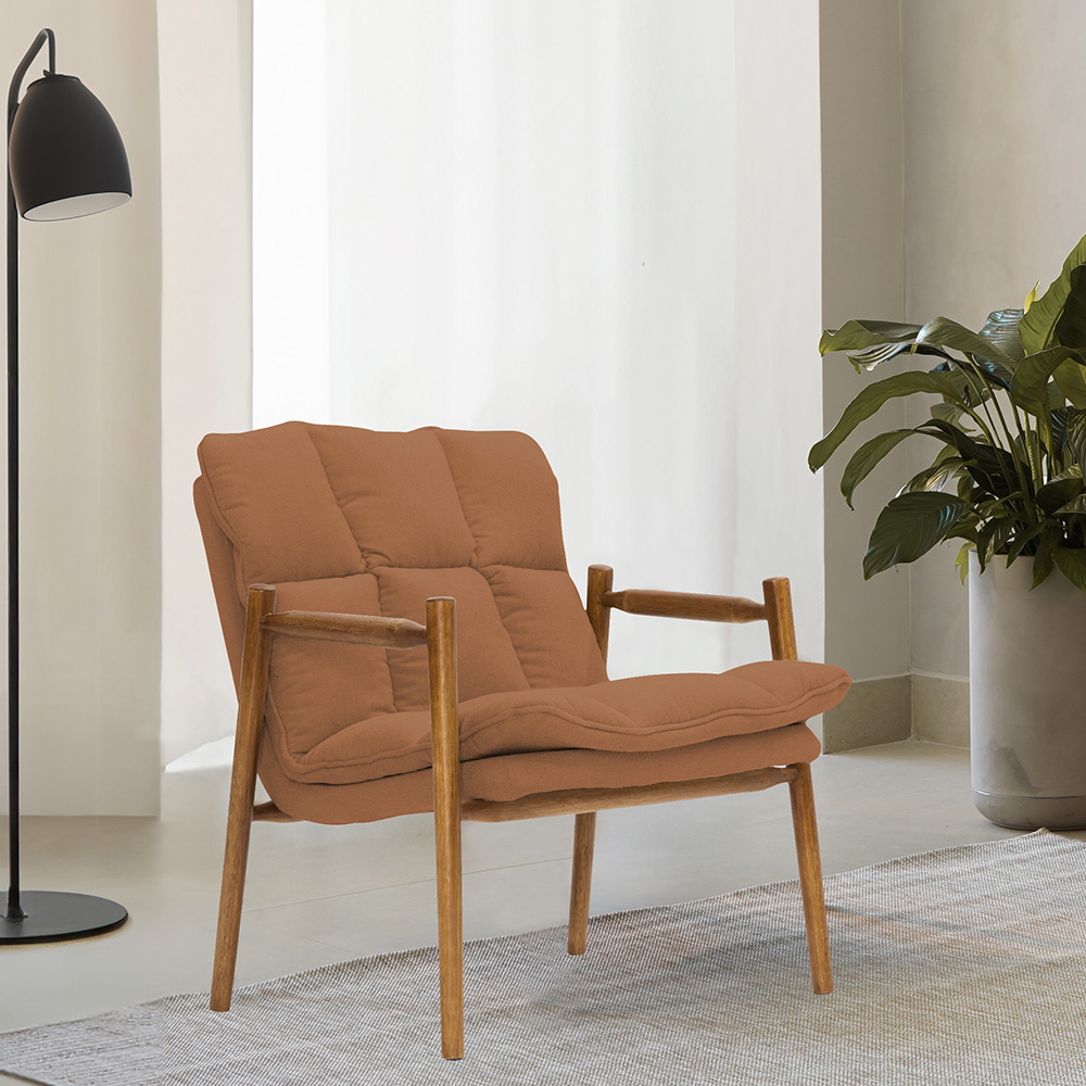 Poltrona Hermes Base Madeira Castanho Bouclé Terracota - Nexta Casa