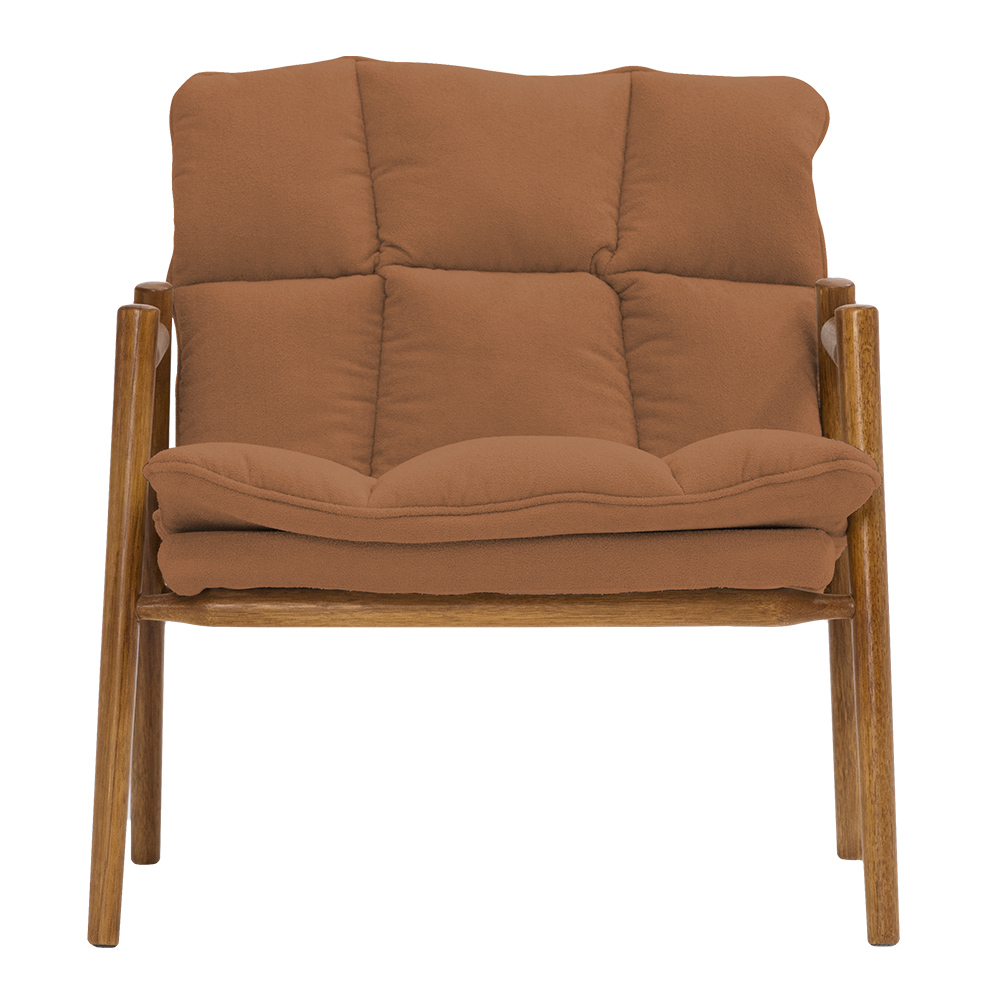 Poltrona Hermes Base Madeira Castanho Bouclé Terracota - Nexta Casa