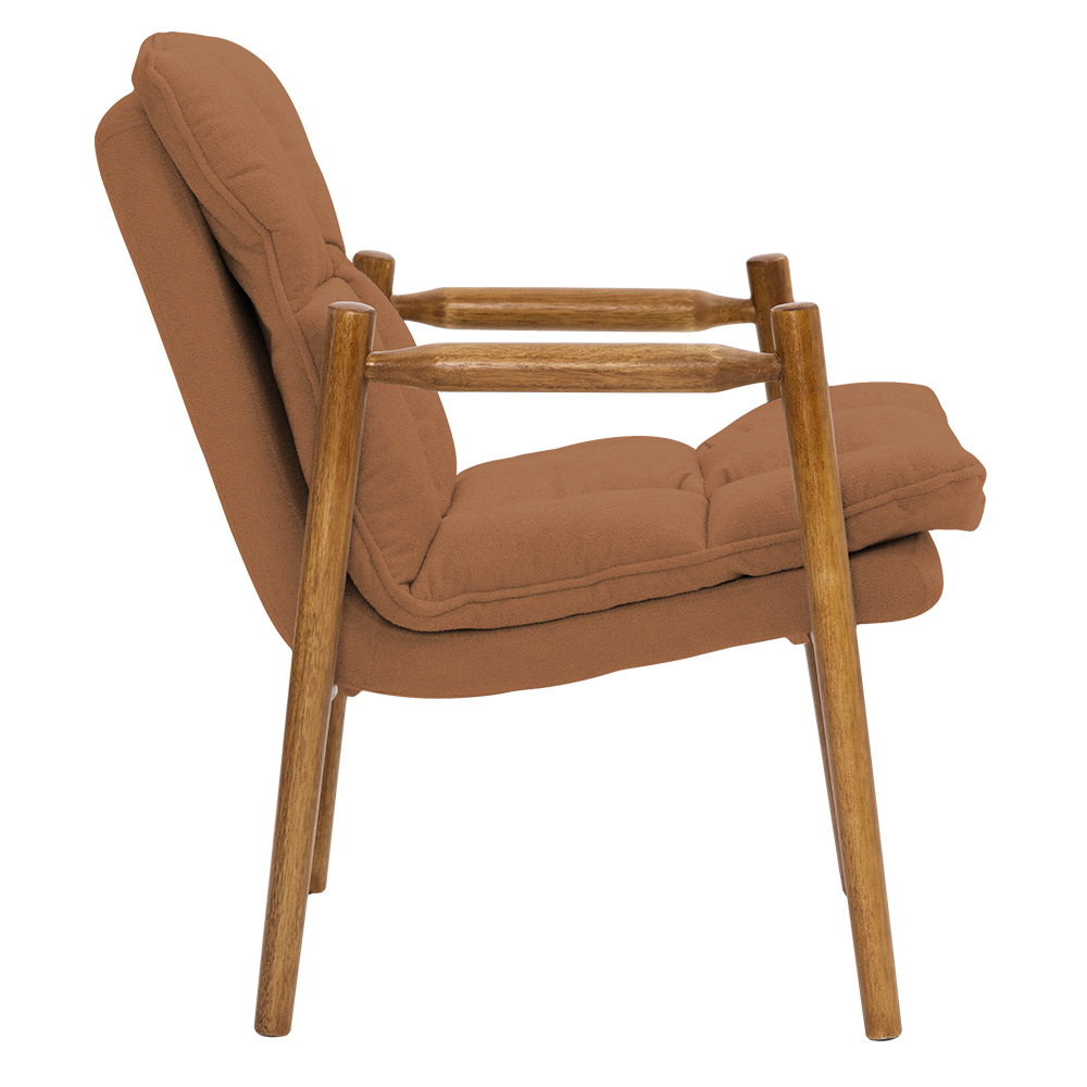 Poltrona Hermes Base Madeira Castanho Bouclé Terracota - Nexta Casa