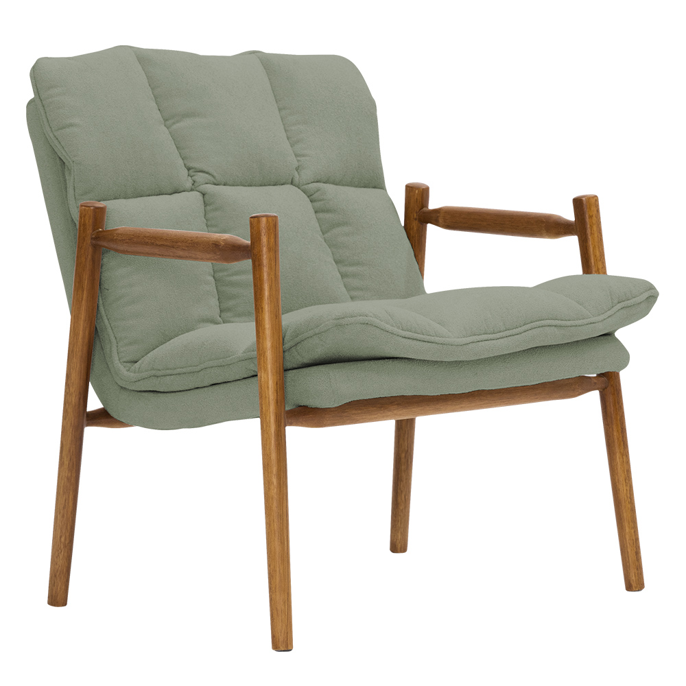 Poltrona Hermes Base Madeira Castanho Bouclé Verde Claro - Nexta Casa