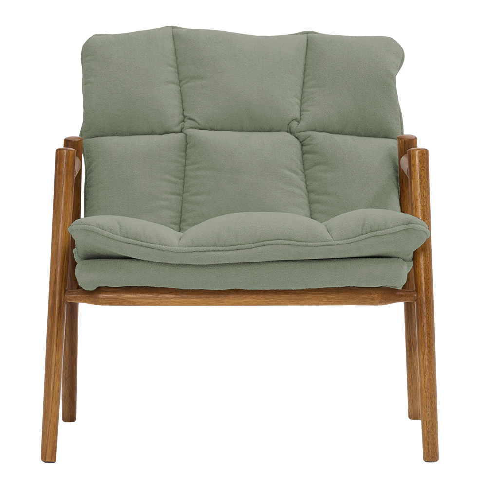 Poltrona Hermes Base Madeira Castanho Bouclé Verde Claro - Nexta Casa