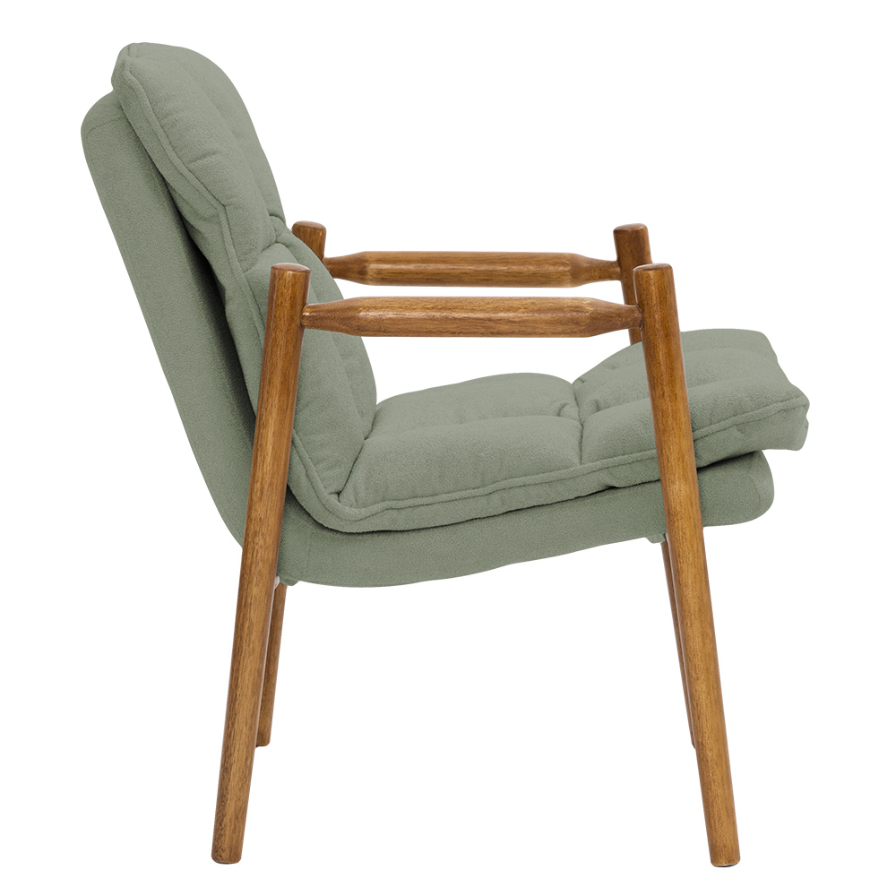 Poltrona Hermes Base Madeira Castanho Bouclé Verde Claro - Nexta Casa