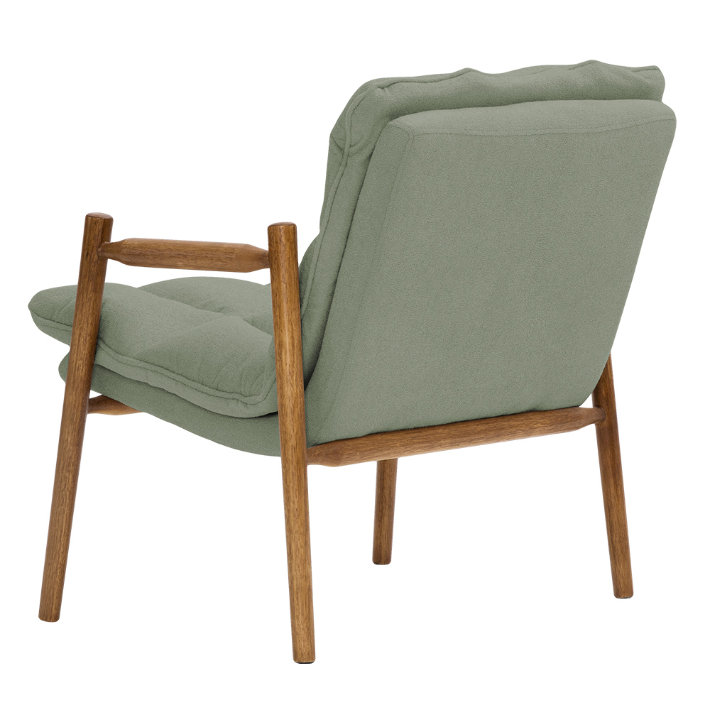 Poltrona Hermes Base Madeira Castanho Bouclé Verde Claro - Nexta Casa