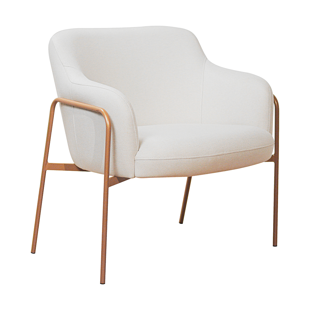 Poltrona Jade Base Aço Ouro Fosco Tecido Linho Off White - Nexta Casa