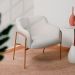 Poltrona Jade Base Aço Ouro Fosco Tecido Linho Off White - Nexta Casa