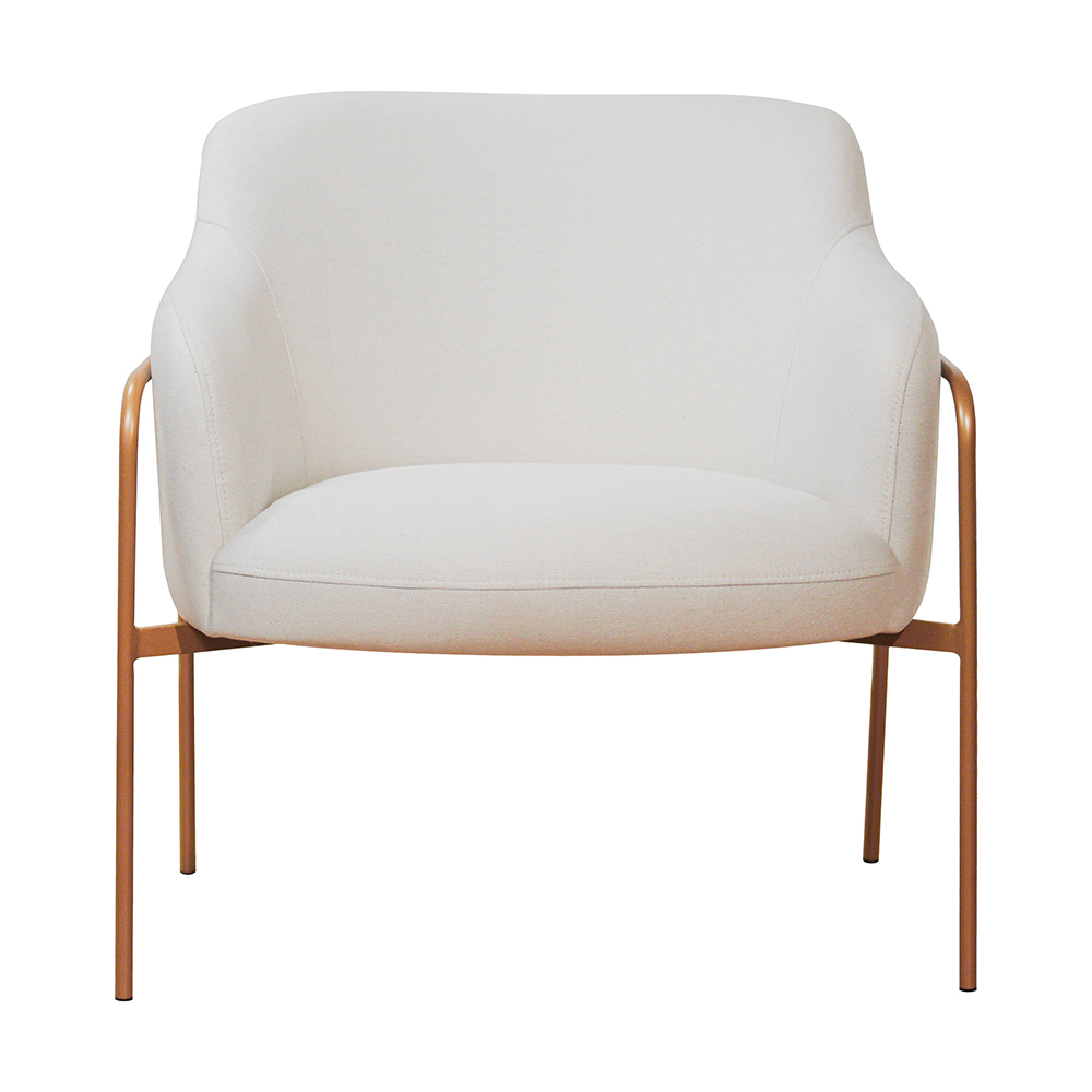 Poltrona Jade Base Aço Ouro Fosco Tecido Linho Off White - Nexta Casa