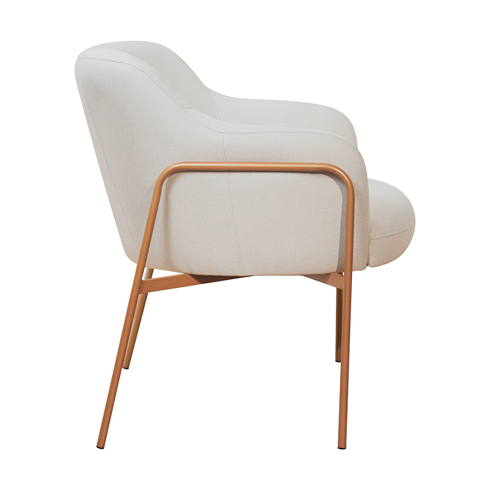 Poltrona Jade Base Aço Ouro Fosco Tecido Linho Off White - Nexta Casa