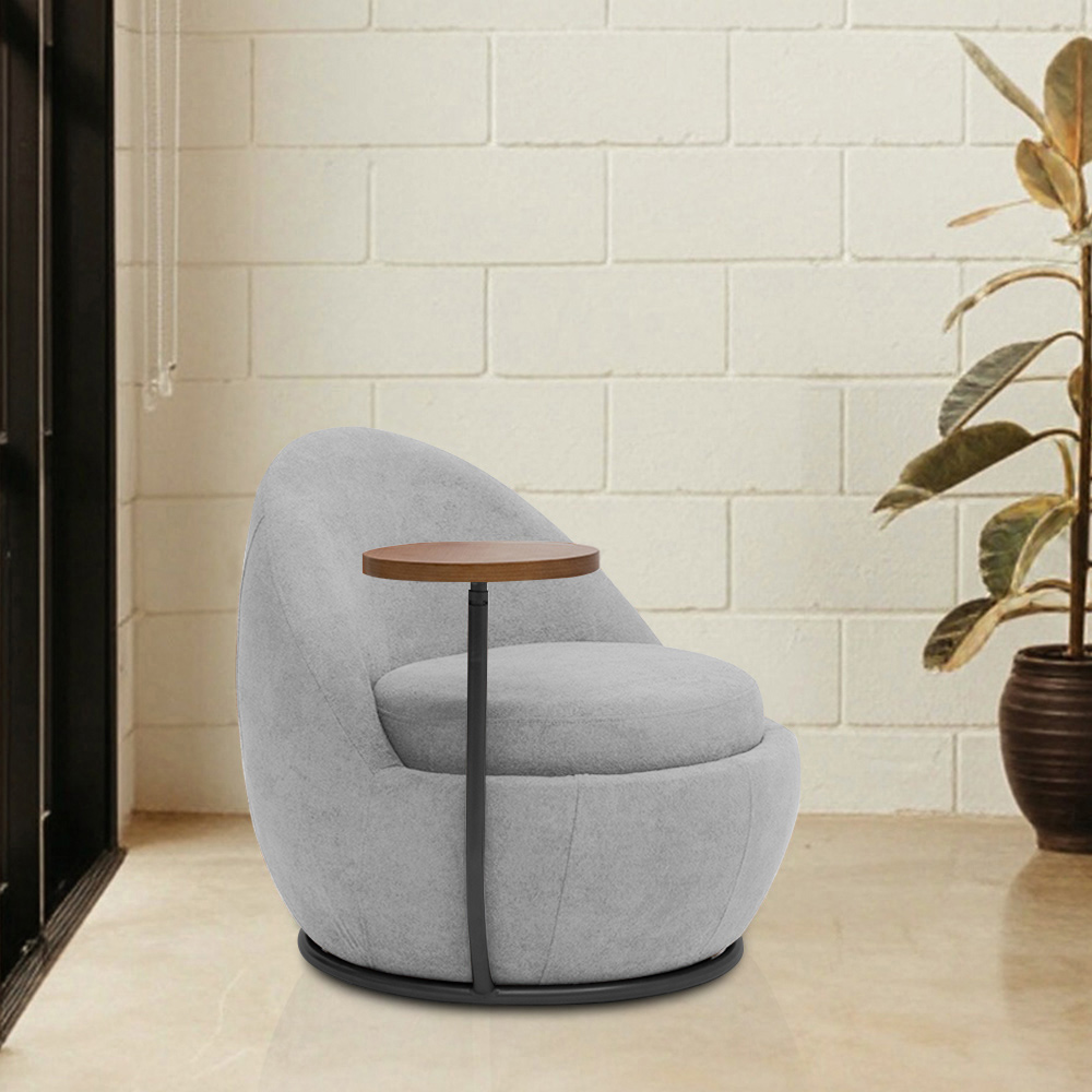 Poltrona Kaira Mesa Lateral Direita Base Fixa Preto Bouclé Cinza Claro - Nexta Casa