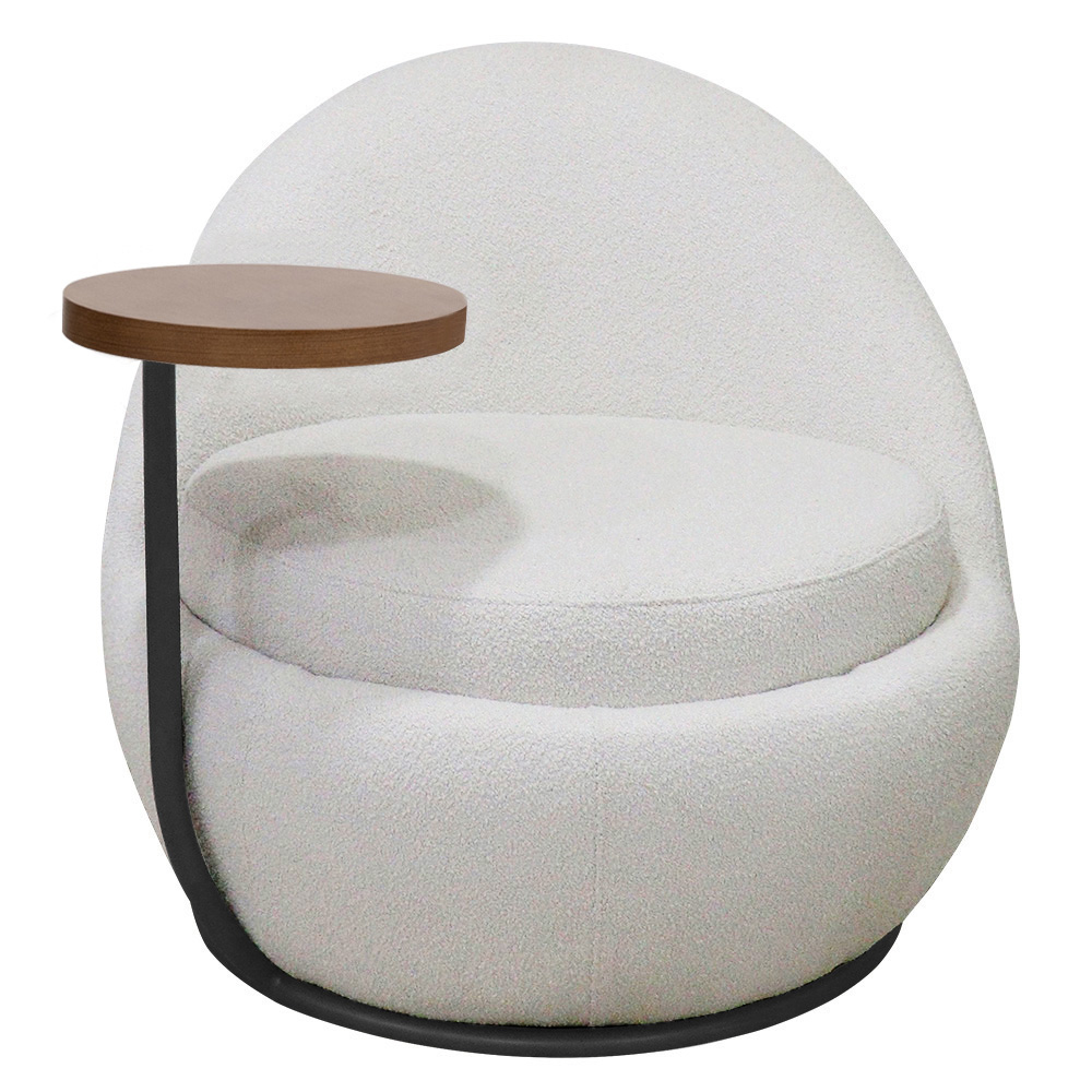Poltrona Kaira Mesa Lateral Direita Base Fixa Preto Bouclé Creep Off White - Nexta Casa