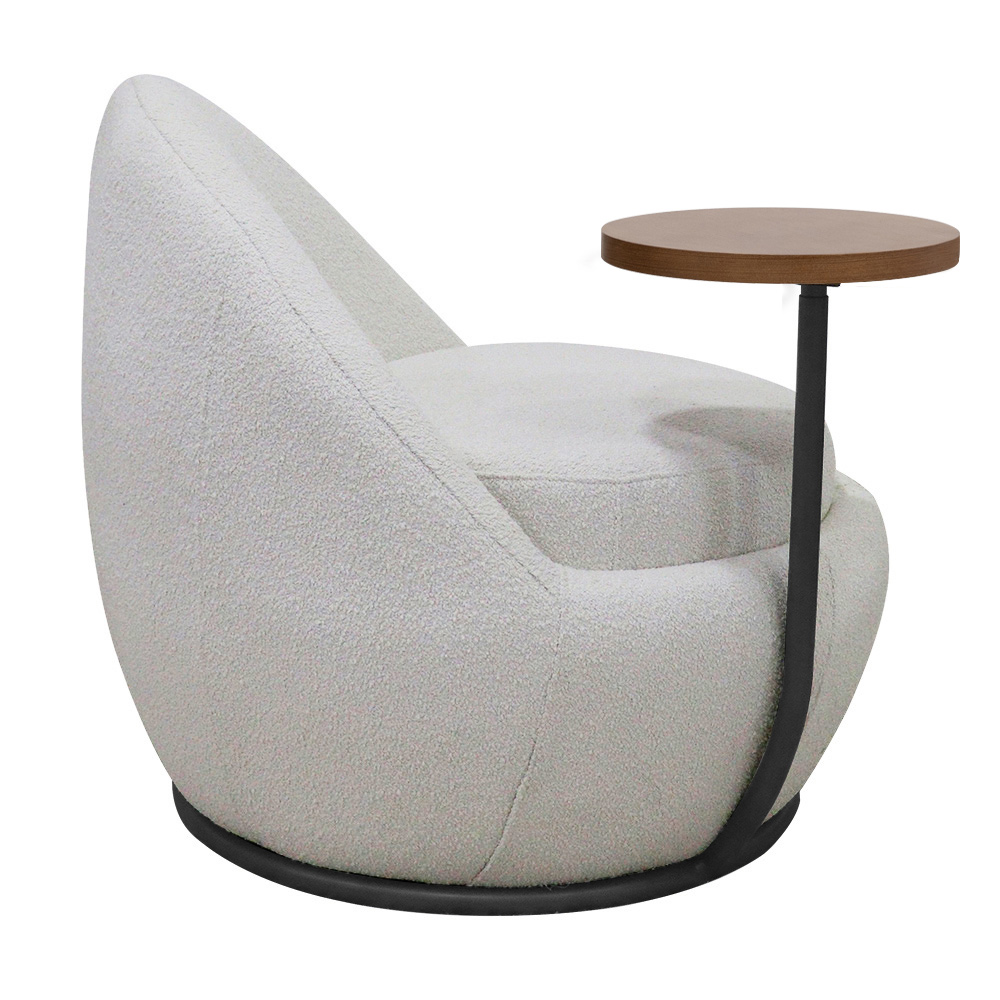 Poltrona Kaira Mesa Lateral Direita Base Fixa Preto Bouclé Creep Off White - Nexta Casa
