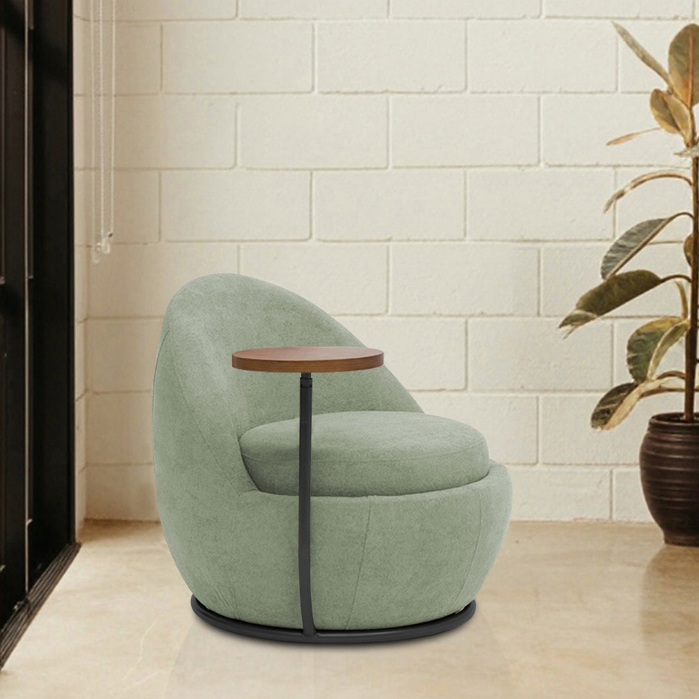 Poltrona Kaira Mesa Lateral Direita Base Fixa Preto Bouclé Verde Claro - Nexta Casa