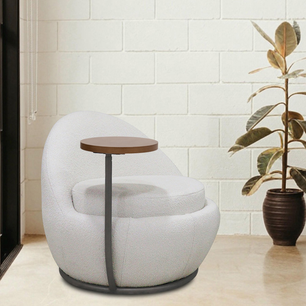 Poltrona Kaira Mesa Lateral Direita Fixa Titânio Bouclé Creep Off White - Nexta Casa