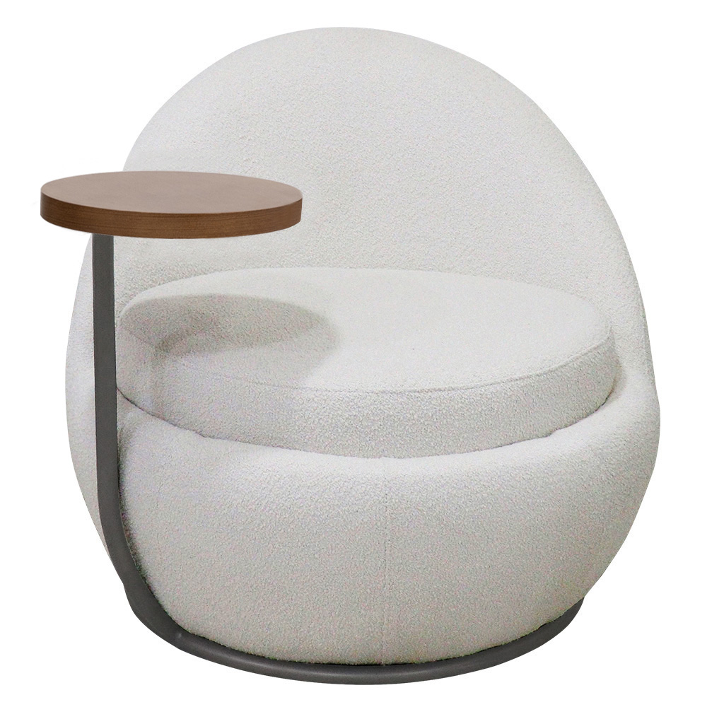 Poltrona Kaira Mesa Lateral Direita Fixa Titânio Bouclé Creep Off White - Nexta Casa