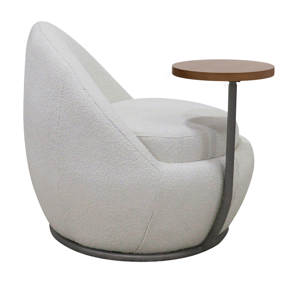 Poltrona Kaira Mesa Lateral Direita Fixa Titânio Bouclé Creep Off White - Nexta Casa