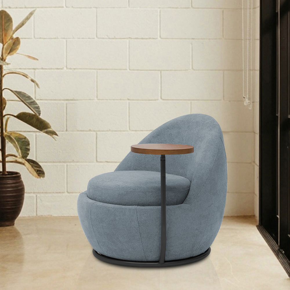 Poltrona Kaira Mesa Lateral Esquerda Base Fixa Preto Bouclé Azul Claro - Nexta Casa