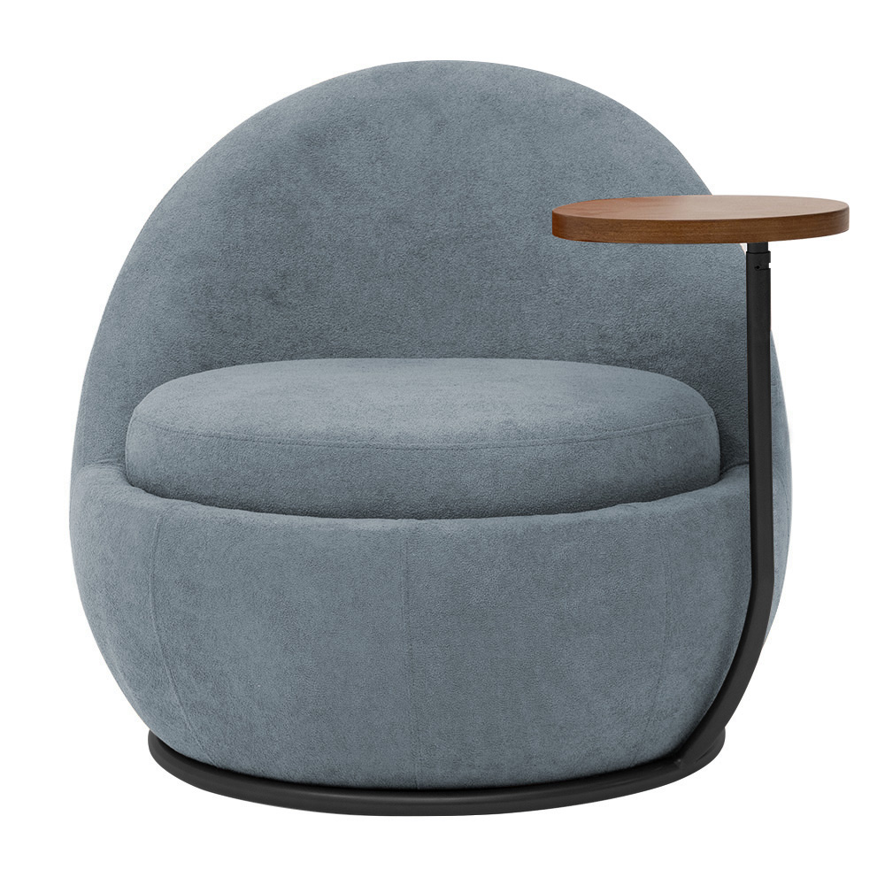 Poltrona Kaira Mesa Lateral Esquerda Base Fixa Preto Bouclé Azul Claro - Nexta Casa