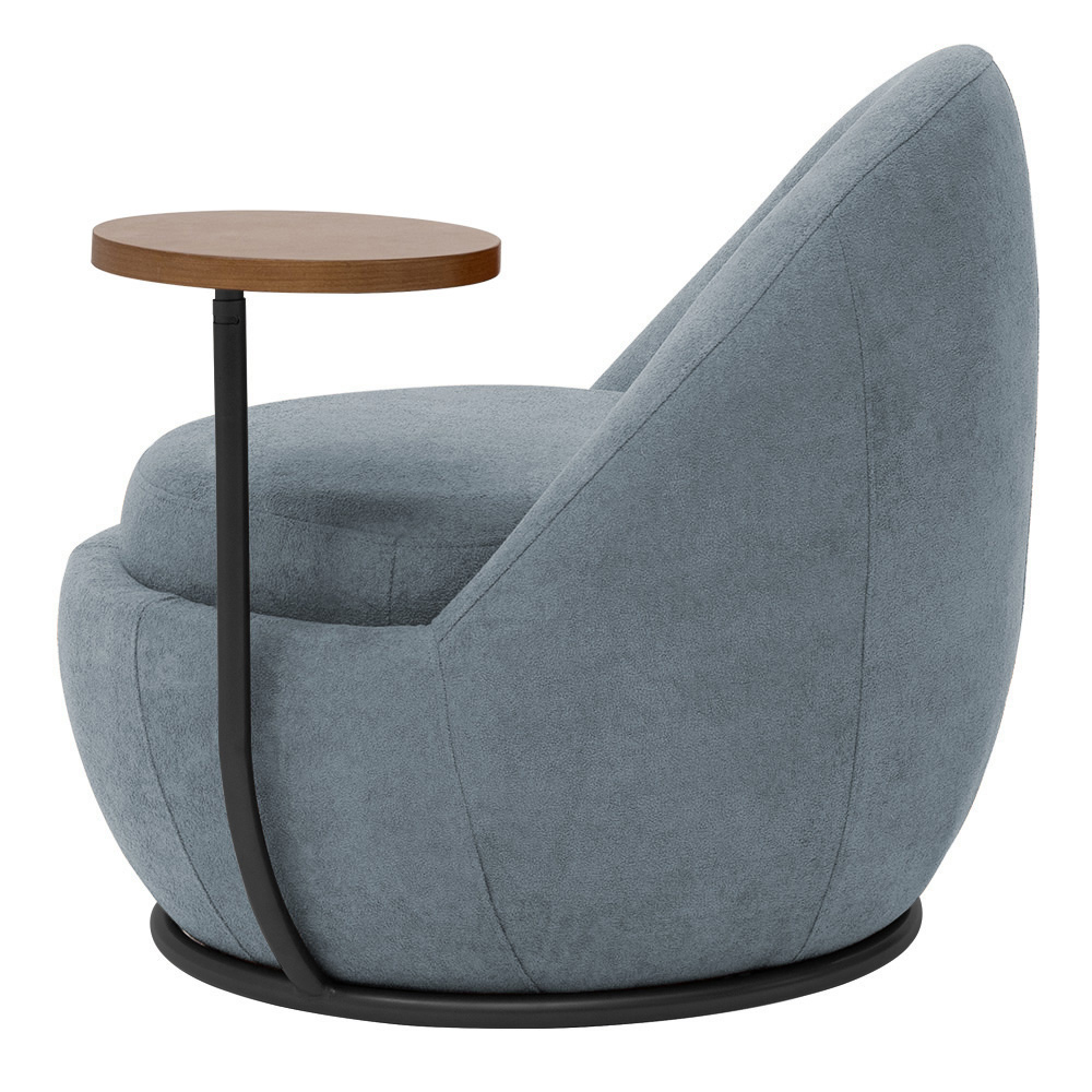 Poltrona Kaira Mesa Lateral Esquerda Base Fixa Preto Bouclé Azul Claro - Nexta Casa