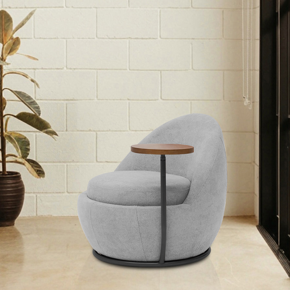 Poltrona Kaira Mesa Lateral Esquerda Base Fixa Preto Bouclé Cinza Claro - Nexta Casa