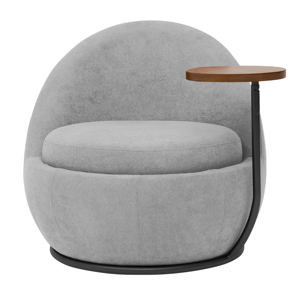 Poltrona Kaira Mesa Lateral Esquerda Base Fixa Preto Bouclé Cinza Claro - Nexta Casa