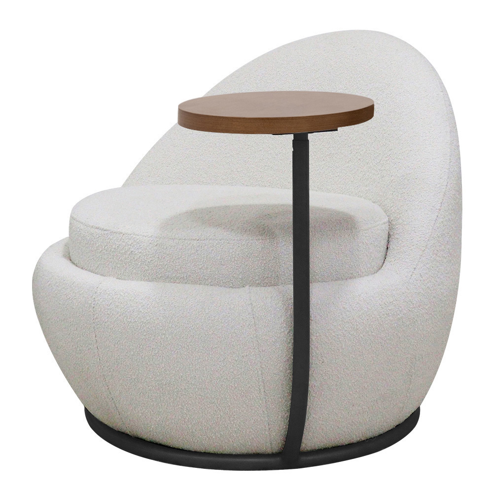 Poltrona Kaira Mesa Lateral Esquerda Base Fixa Preto Bouclé Creep Off White - Nexta Casa