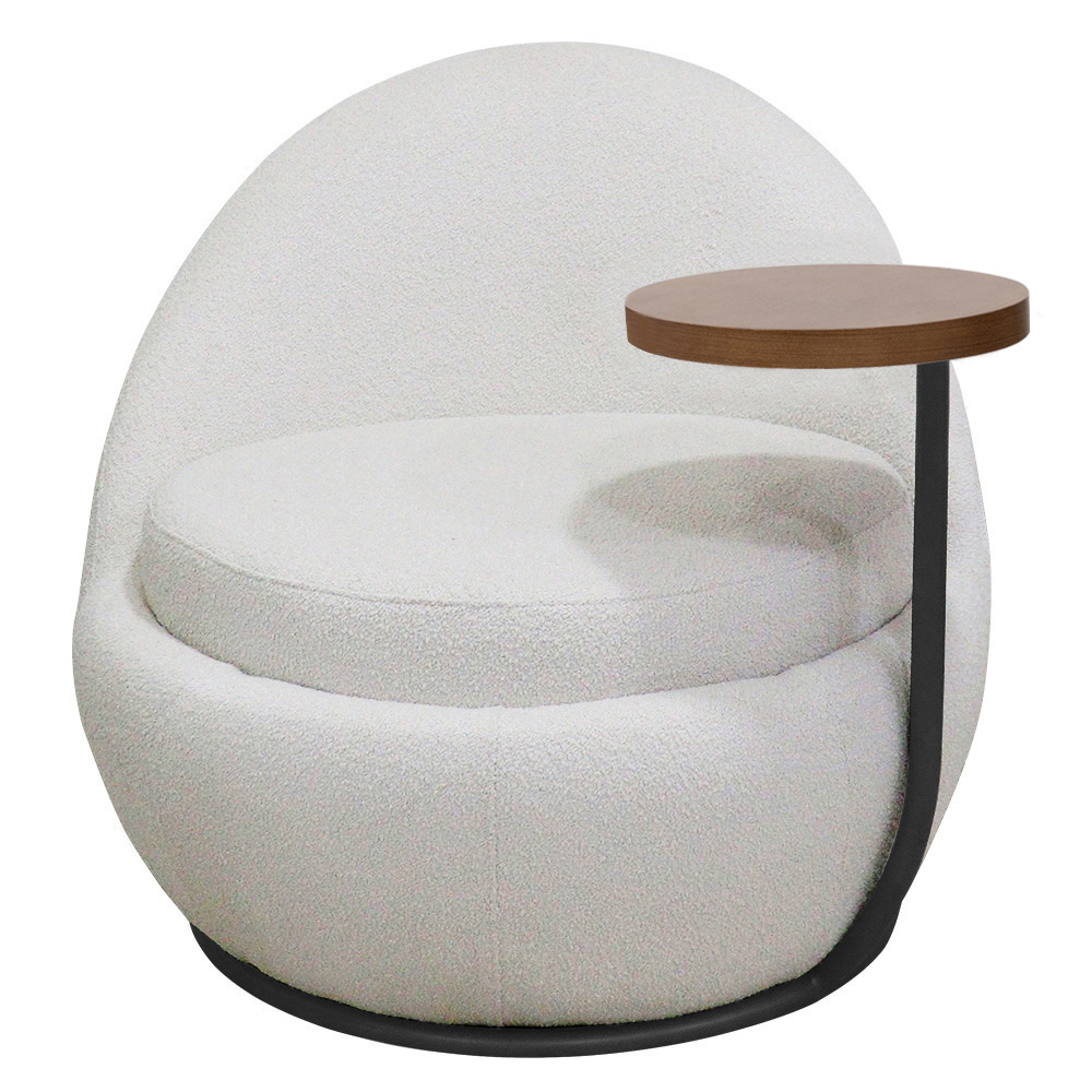 Poltrona Kaira Mesa Lateral Esquerda Base Fixa Preto Bouclé Creep Off White - Nexta Casa