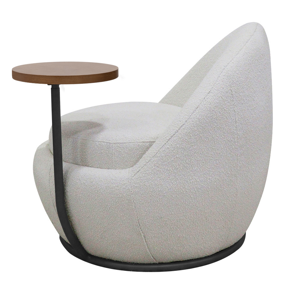 Poltrona Kaira Mesa Lateral Esquerda Base Fixa Preto Bouclé Creep Off White - Nexta Casa