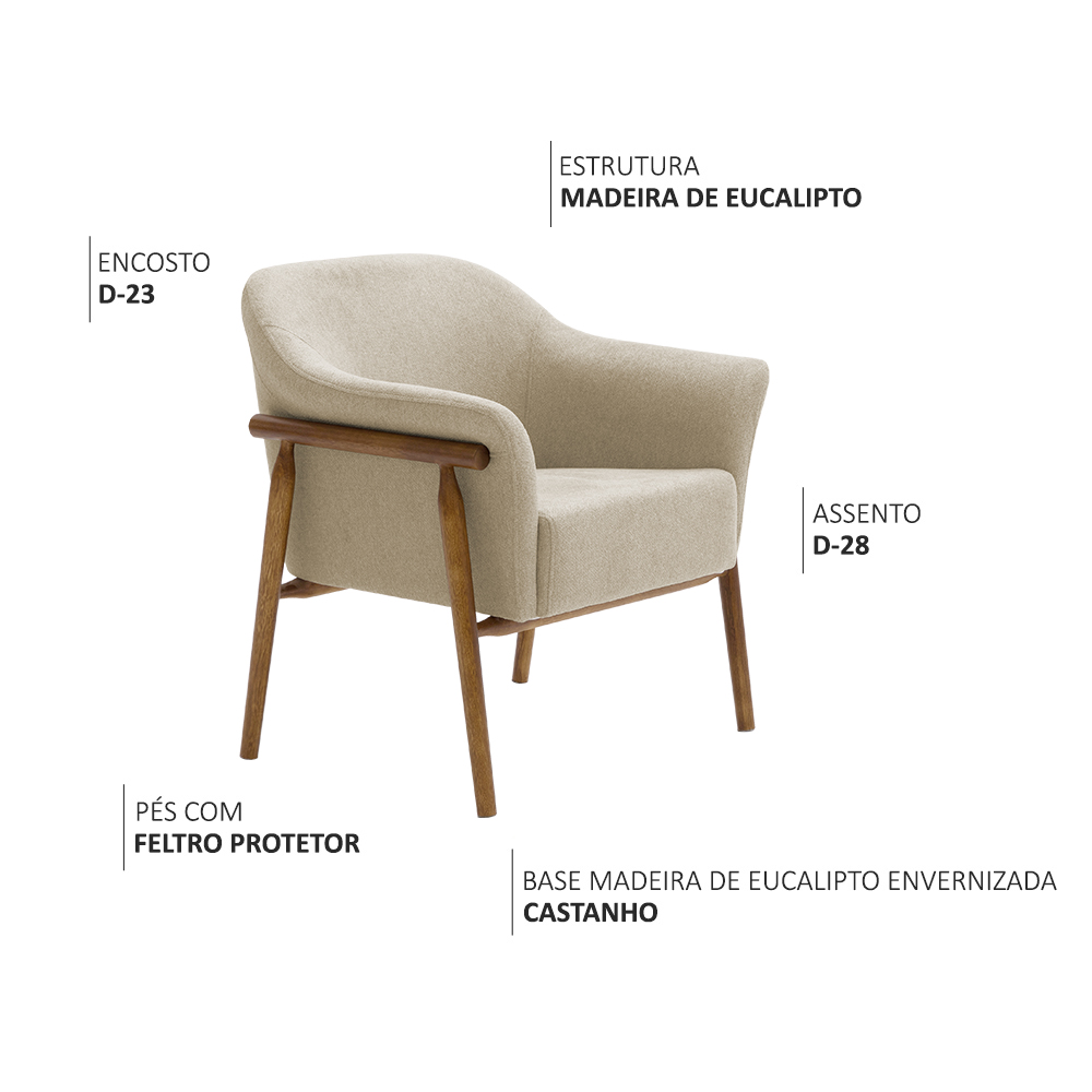 Poltrona Luna Base Madeira Castanho Poliéster Bouclé Bege - Nexta Casa