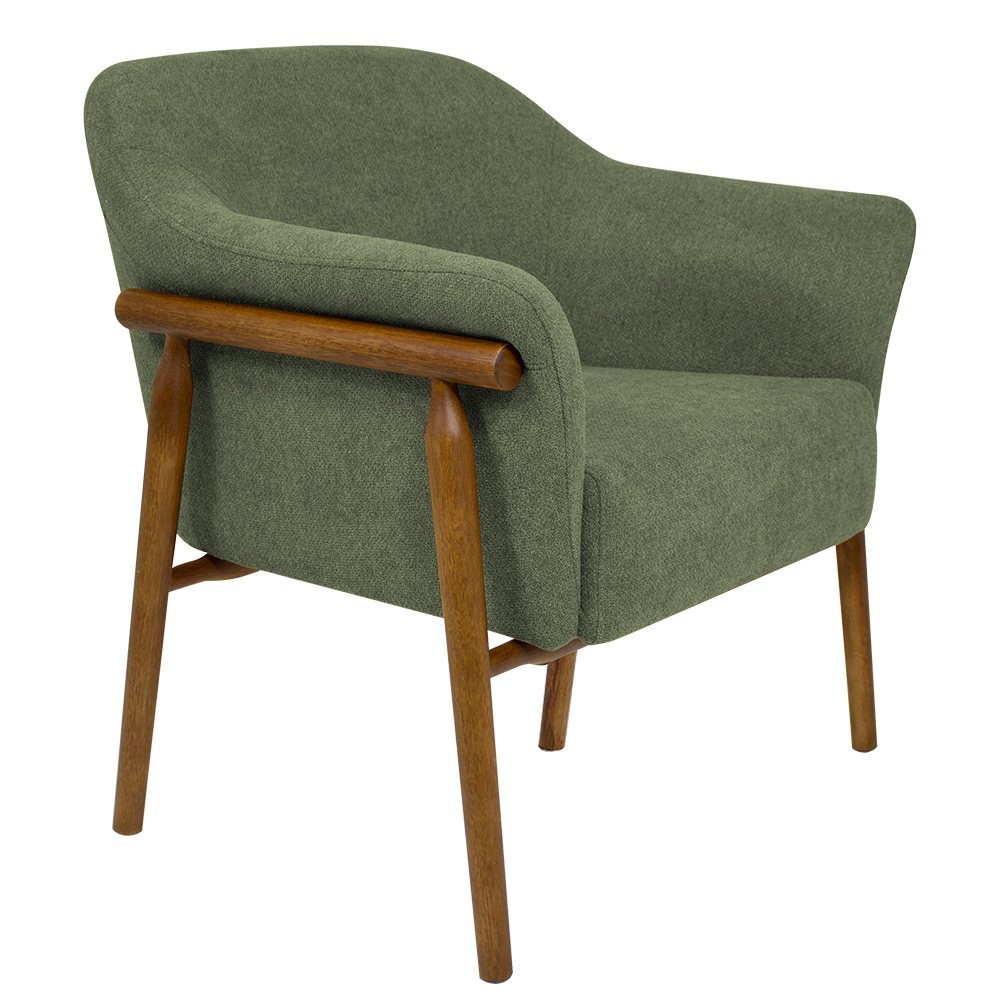 Poltrona Luna Base Madeira Castanho Poliéster Bouclé Verde - Nexta Casa
