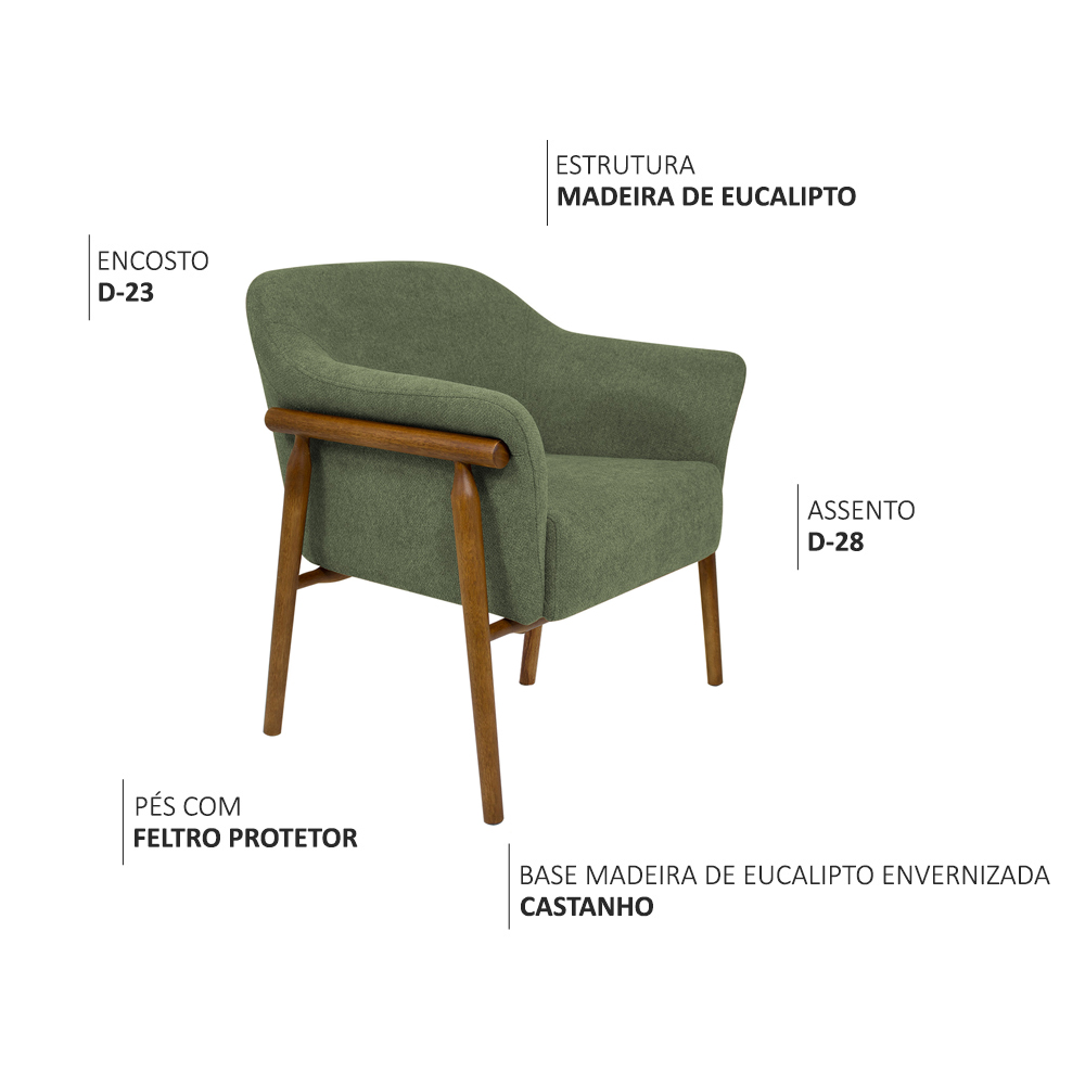 Poltrona Luna Base Madeira Castanho Poliéster Bouclé Verde - Nexta Casa