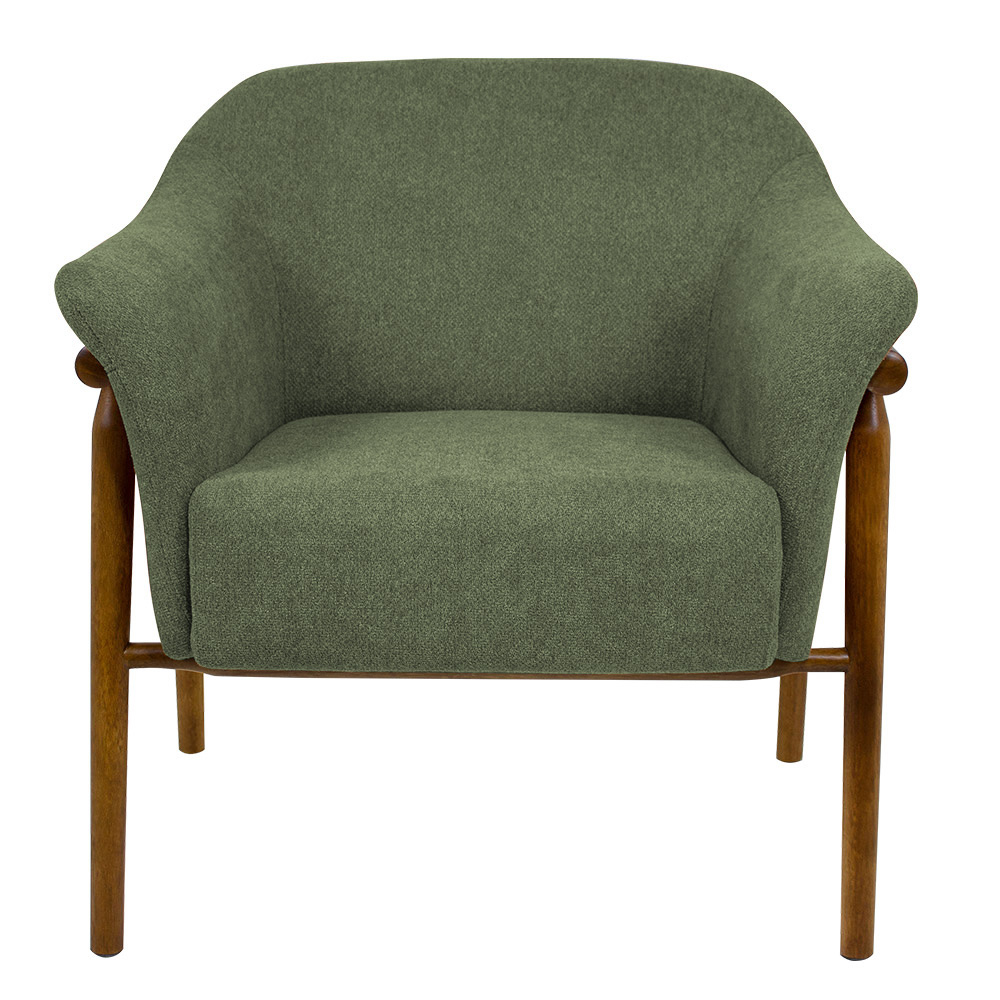 Poltrona Luna Base Madeira Castanho Poliéster Bouclé Verde - Nexta Casa