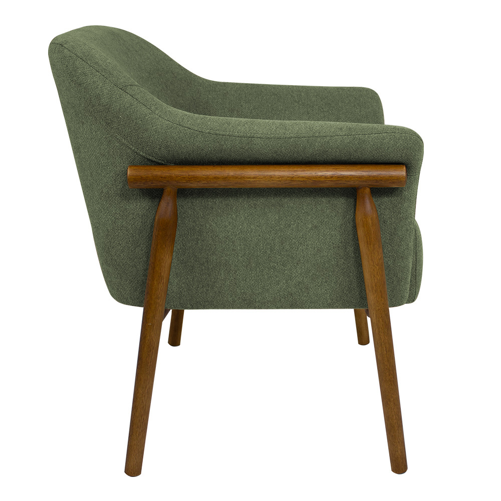 Poltrona Luna Base Madeira Castanho Poliéster Bouclé Verde - Nexta Casa