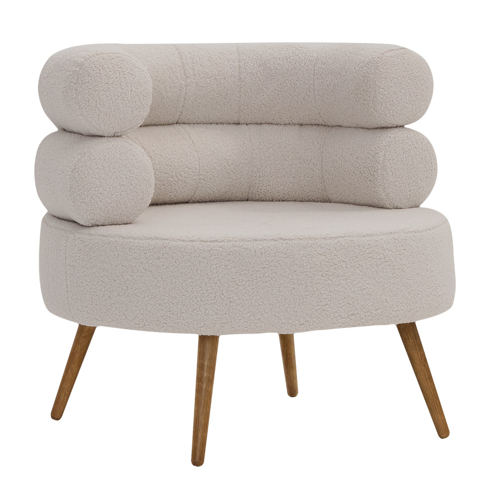 Poltrona Minimalista Mabel Pés Palito Castanho Bouclé Sheep Bege Claro - Nexta Casa