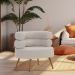 Poltrona Minimalista Mabel Pés Palito Castanho Bouclé Sheep Bege Claro - Nexta Casa