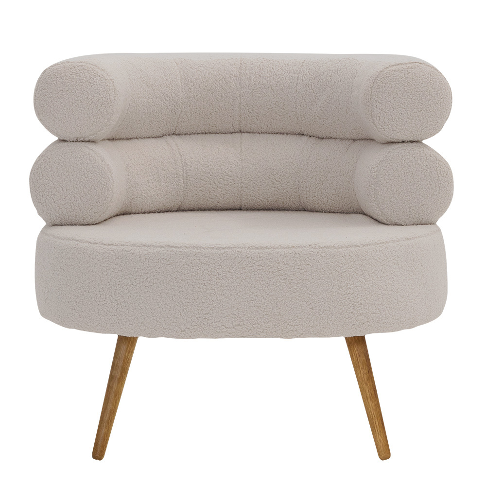 Poltrona Minimalista Mabel Pés Palito Castanho Bouclé Sheep Bege Claro - Nexta Casa