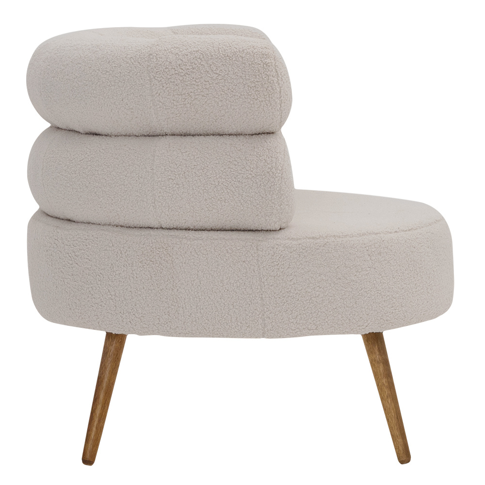 Poltrona Minimalista Mabel Pés Palito Castanho Bouclé Sheep Bege Claro - Nexta Casa