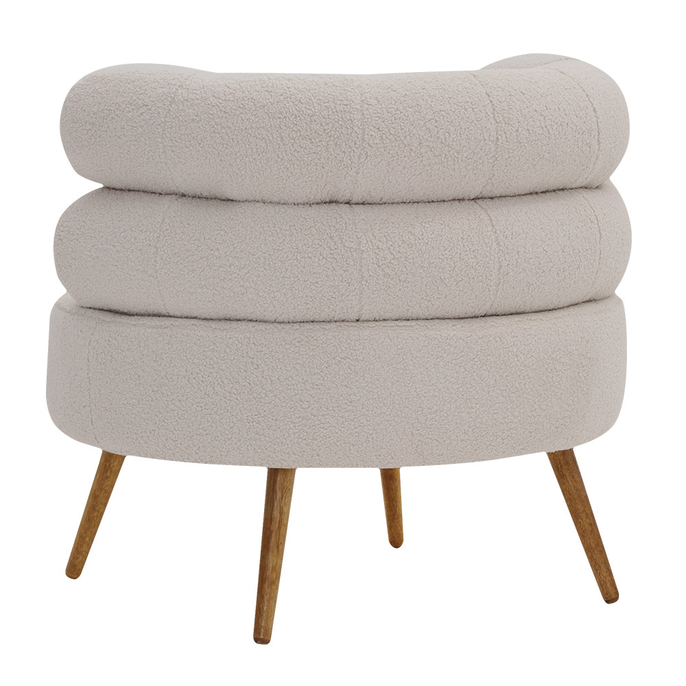 Poltrona Minimalista Mabel Pés Palito Castanho Bouclé Sheep Bege Claro - Nexta Casa