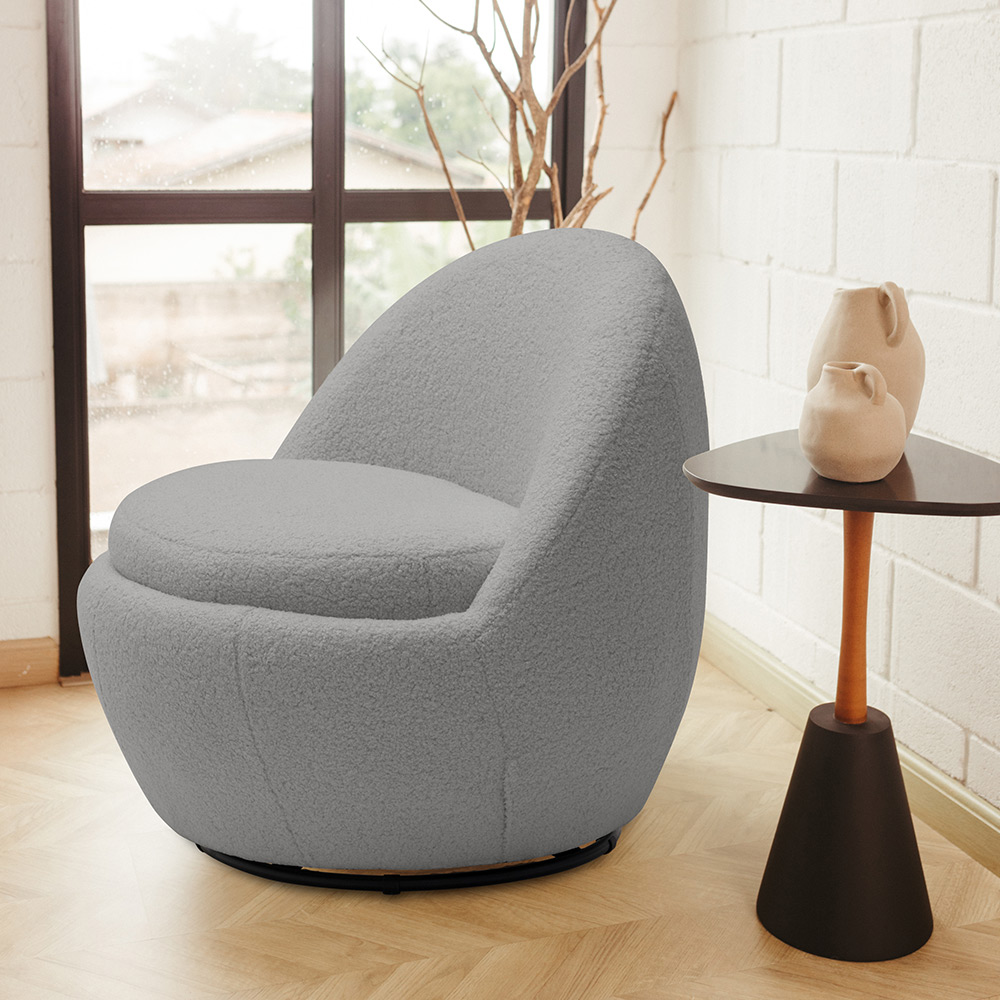 Poltrona Orgânica Kaira Base Giratória Bouclê Sheep Cinza - Nexta Casa